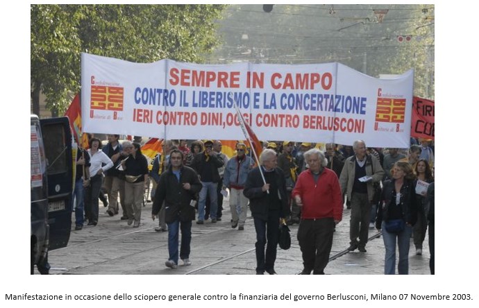 Manifestazione in occcasione dello scioper generale contro la finaziaria del governo Berlusconi, Milano 7 Novembre, 2003.
