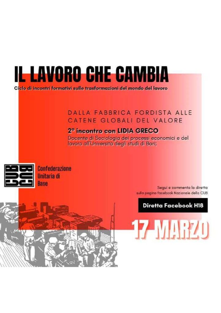 DALLA FABBRICA FORDISTA ALLE CATENE DEL VALORE – INTERVIENE PROF. SSA LIDIA GRECO – 17/03/2021