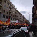 I sindacalisti del CUB marciano in sostegno della Palestina nella manifestazione nazionale a Milano.