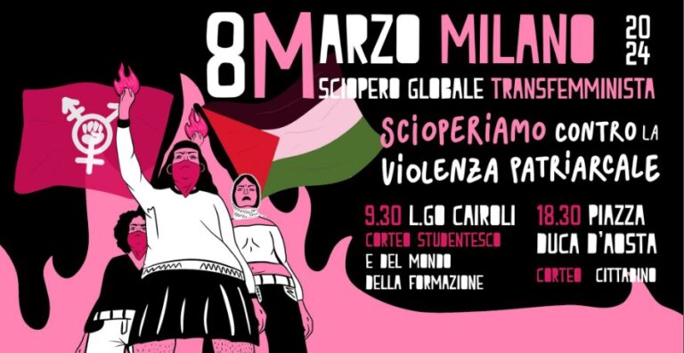 Un poster per il sciopero globale transfemminista contro la violenza patriarcale, 8 marzo Milano.