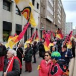 I sindacalisti marciano con le bandiere del CUB durante la manifestazione dell'8 marzo, in Milano.