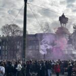 Sindacaliste in Piazza Duomo alla manifestazione dell'8 marzo.