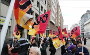 Blocco sindacalista alla manifestazione dell'8 marzo.