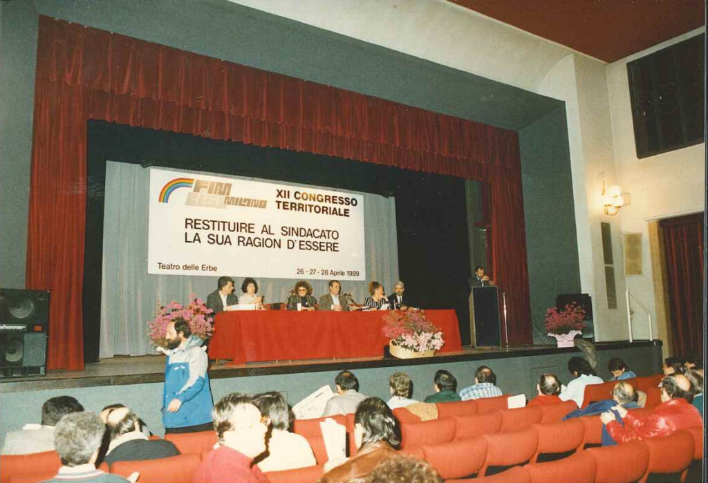 Piergiorgio Tiboni ed altri parlono in FIM-CISL XII congresso territoriale dei sindacalisti, 26-28 Aprile 1989.