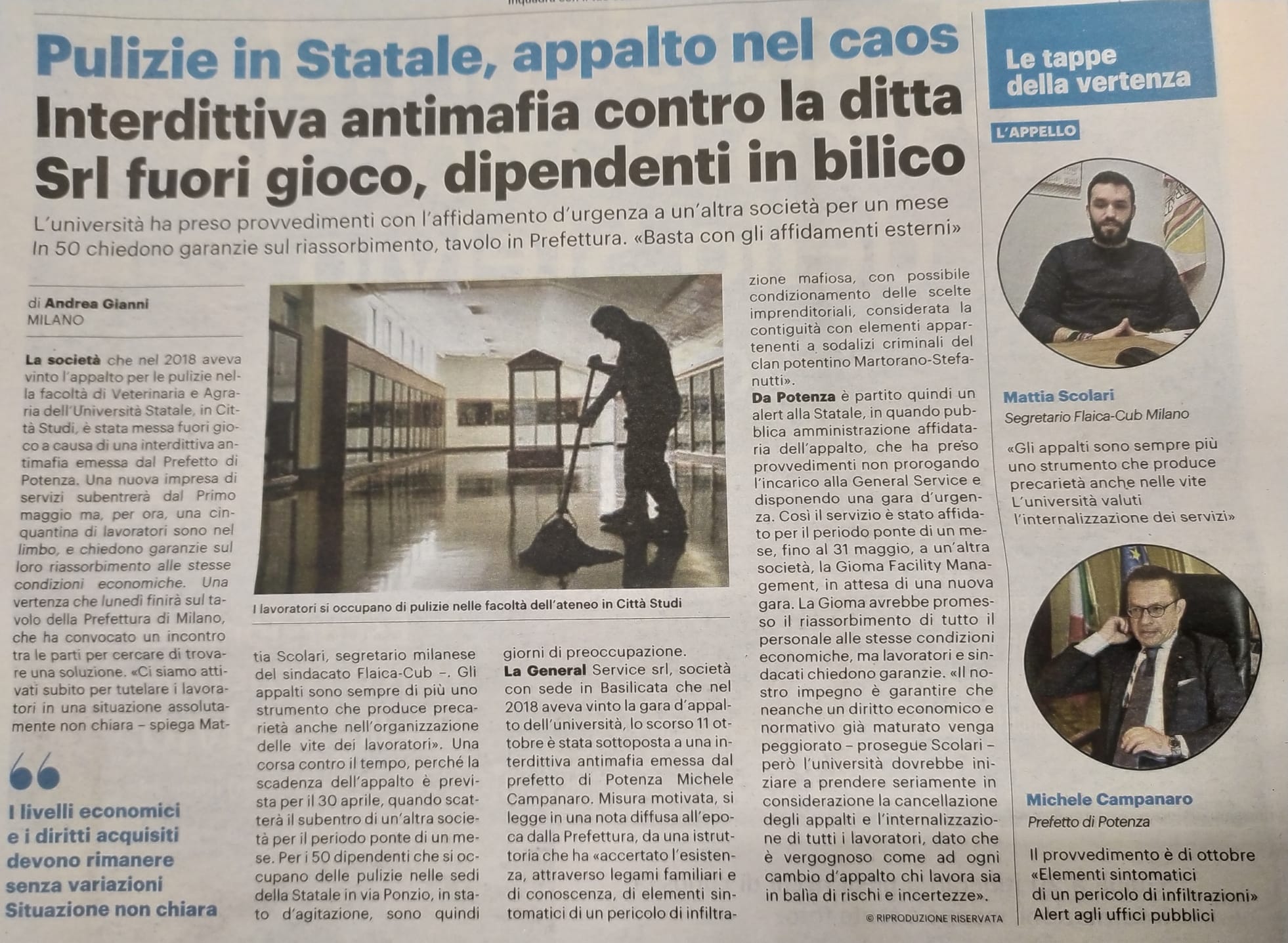 Scopri di più sull'articolo Pulizie in Statale, appalto nel caos