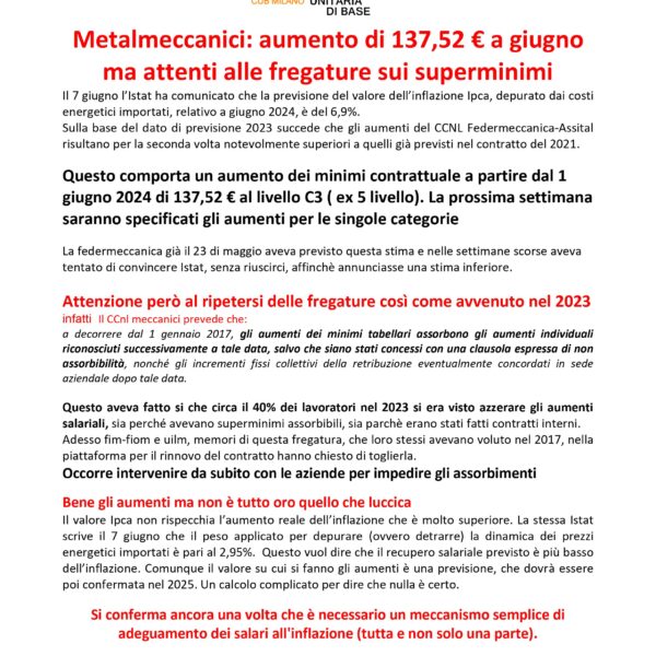 Metalmeccanici: aumento di 137,52 € a giugno ma attenti alle fregature sui superminimi