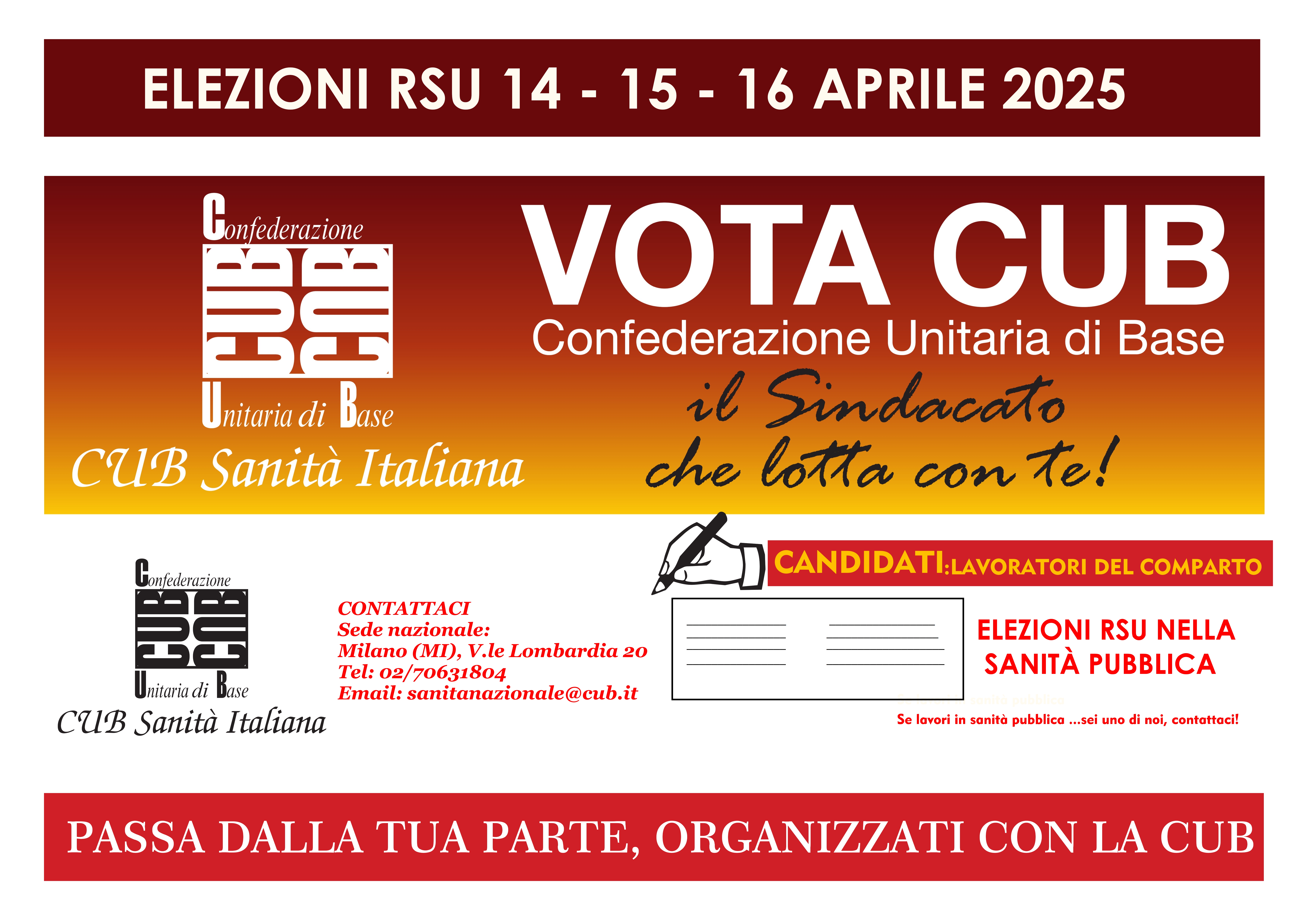 Scopri di più sull'articolo Elezioni RSU 14-15-16 aprile 2025: vota CUB!