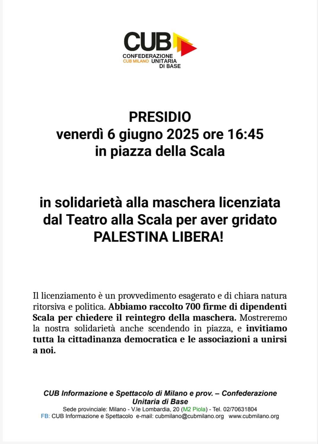 Scopri di più sull'articolo Presidio 6 giugno in solidarietà con la maschera licenziata dalla Scala