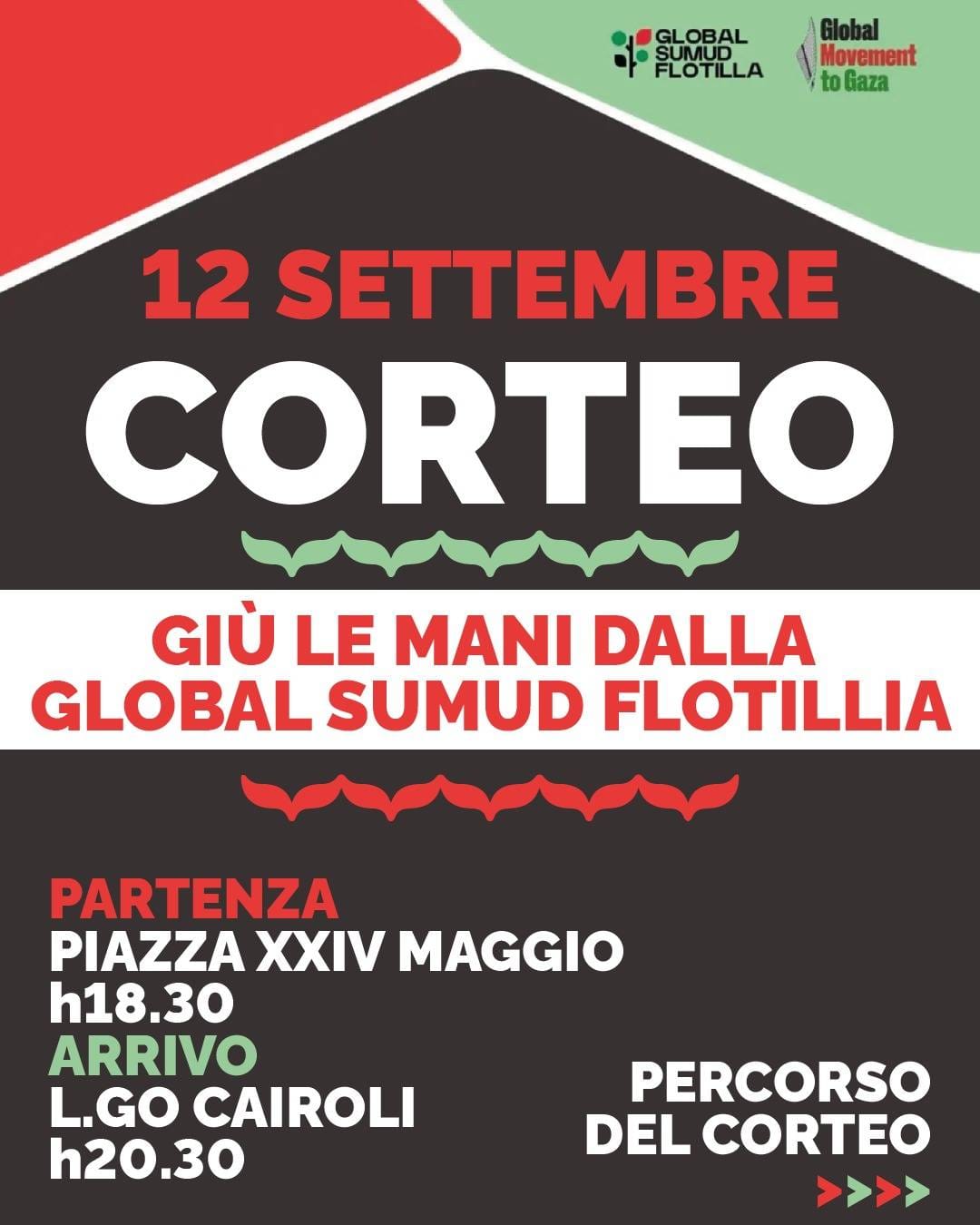 Scopri di più sull'articolo Corteo 12 settembre: giù le mani dalla Global Sumud Flotilla!
