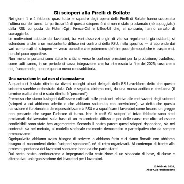 Gli scioperi alla Pirelli di Bollate