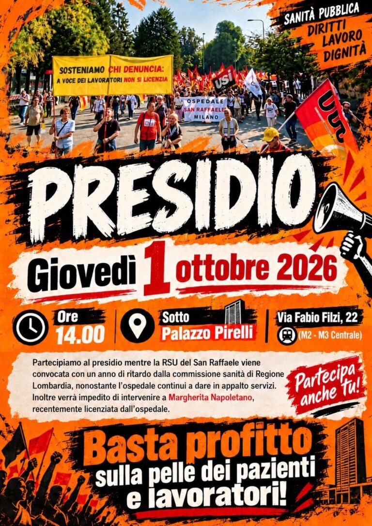Presidio 1 Ottobre ore 14.00 sotto Palazzo Pirelli