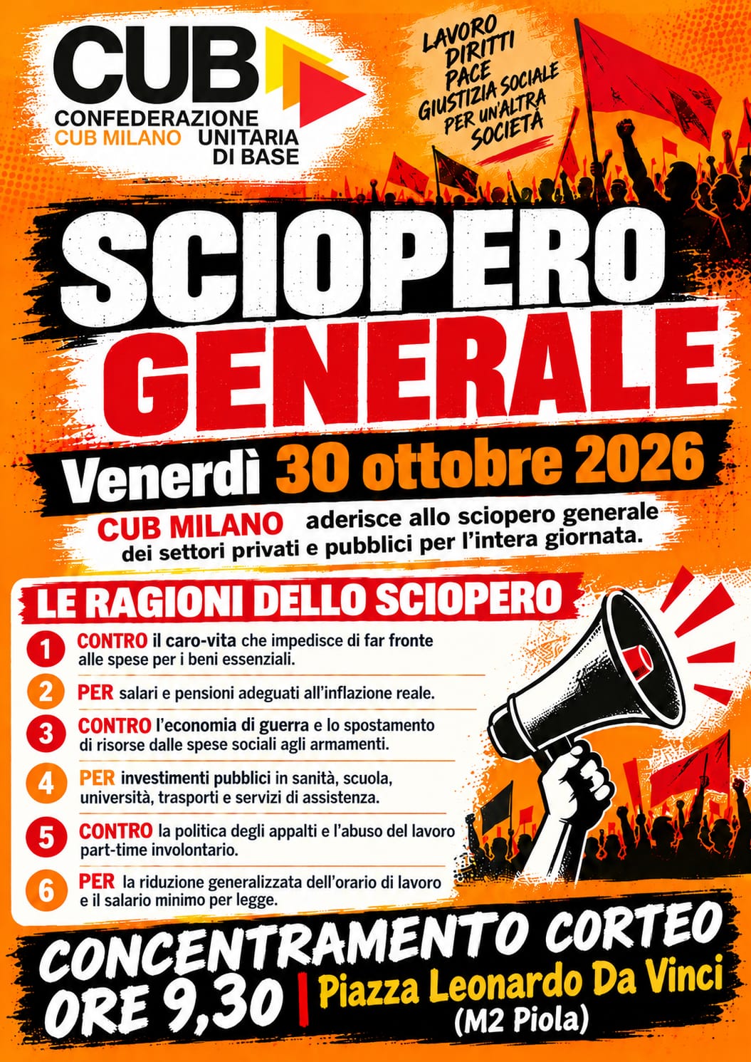 Scopri di più sull'articolo Sciopero generale venerdì 30 ottobre 2026